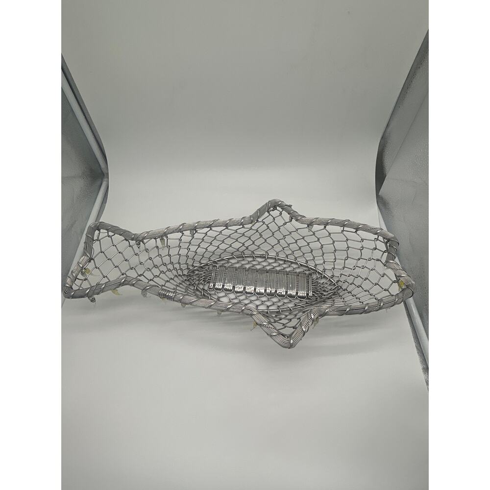 Vintage Modern Wire Fruit Basket Silver Metal Mesh Fish Beach Lake Decor